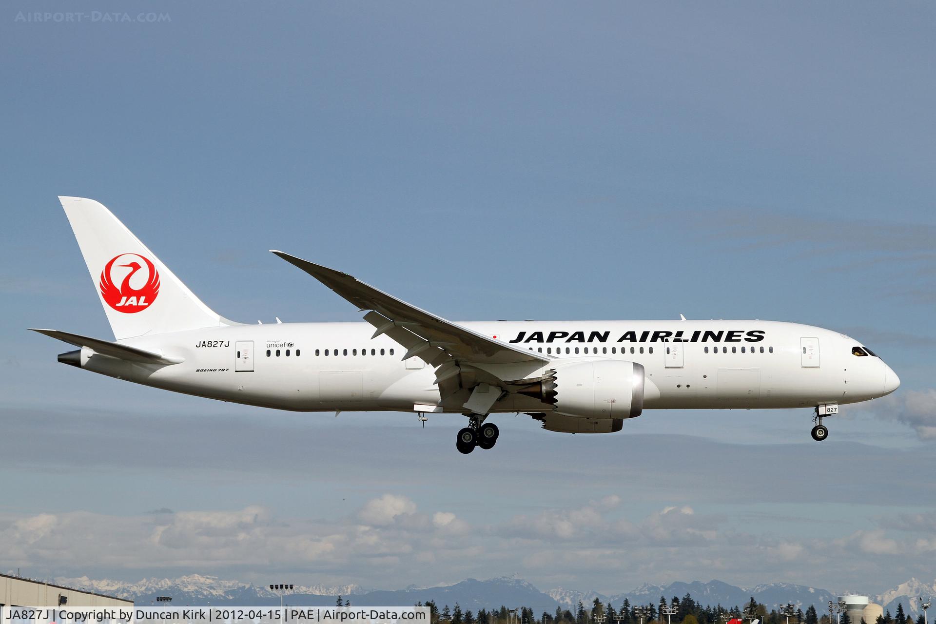JA827J, 2011 Boeing 787-8 Dreamliner C/N 34837, One of two B.787's to be delivered to JAL in April 2012