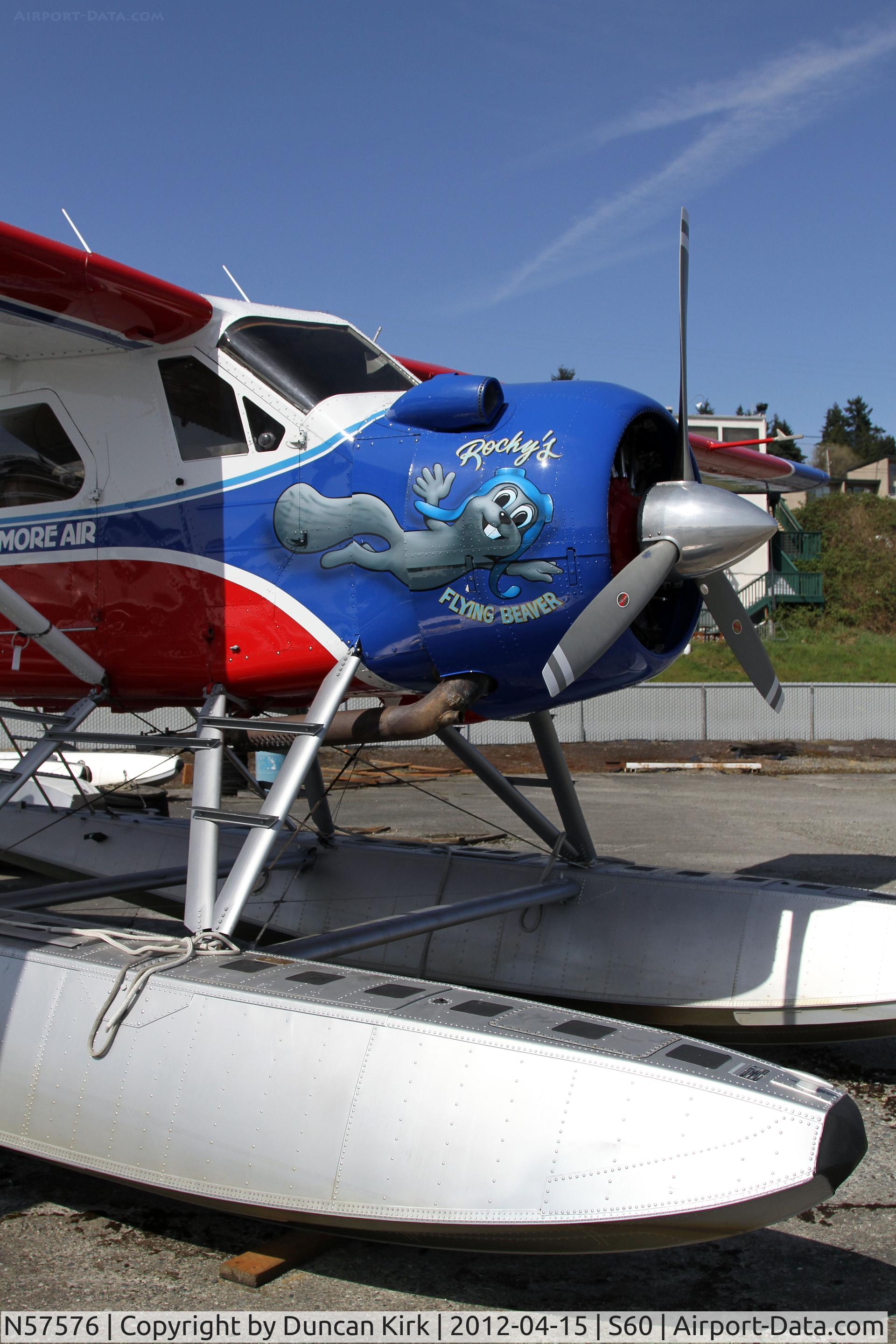 N57576, 1956 De Havilland Canada DHC-2 Beaver Mk.I (L20A) C/N 1168, Kenmore Air's Rocky - Flying Beaver colorscheme makes for lively nose art!