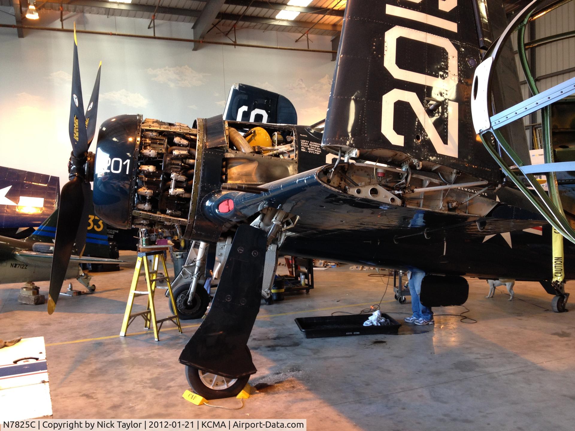 N7825C, 1948 Grumman F8F-2 (G58) Bearcat C/N D.1227, In the CAF maintenance hangar