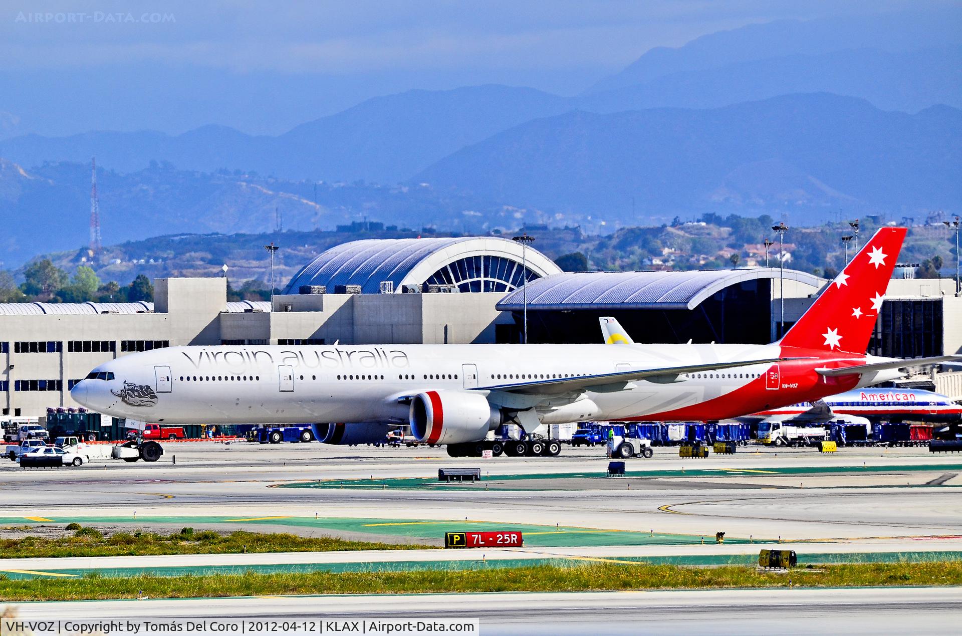 VH-VOZ, 2008 Boeing 777-3ZG/ER C/N 35302, VH-VOZ Virgin Australia Airlines Boeing 777-3ZG/ER (cn 35302/745)Los Angeles International Airport (IATA: LAX, ICAO: KLAX, FAA LID: LAX)TDelCoroApril 12, 2012