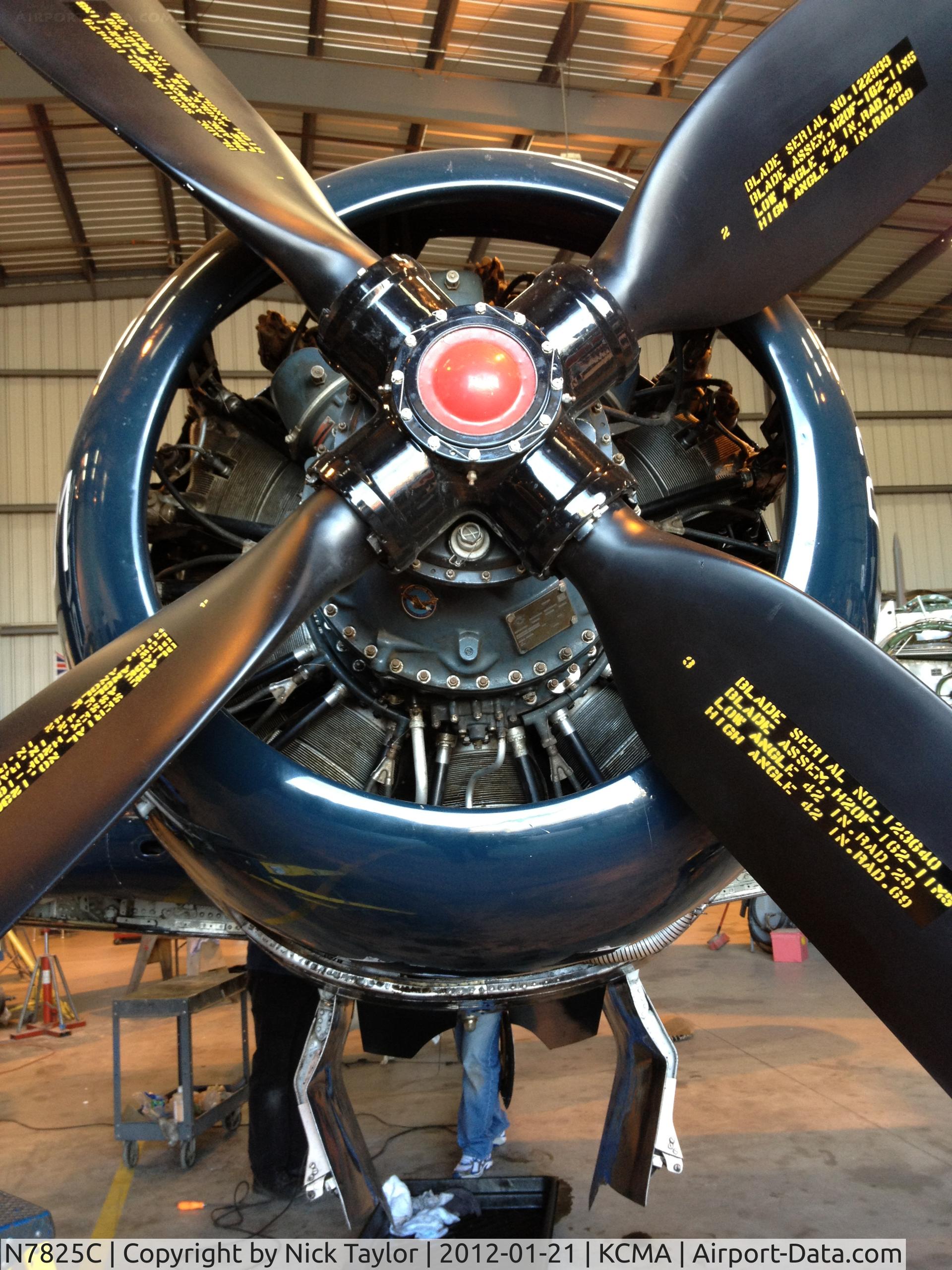 N7825C, 1948 Grumman F8F-2 (G58) Bearcat C/N D.1227, Bearcat under maintenance