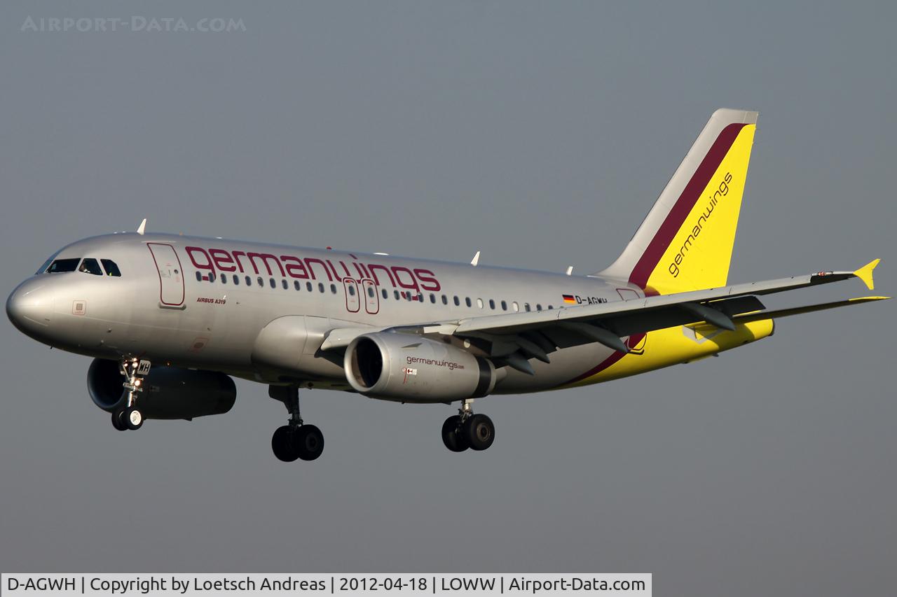D-AGWH, 2007 Airbus A319-132 C/N 3352, as 4U3750 Hannover to Vienna