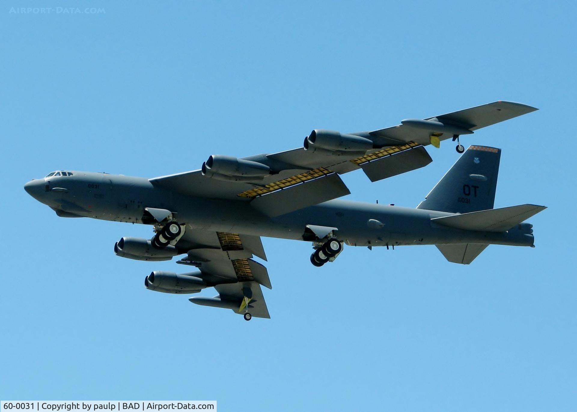 60-0031, 1960 Boeing B-52H Stratofortress C/N 464396, Landing at Barksdale Air Force Base.