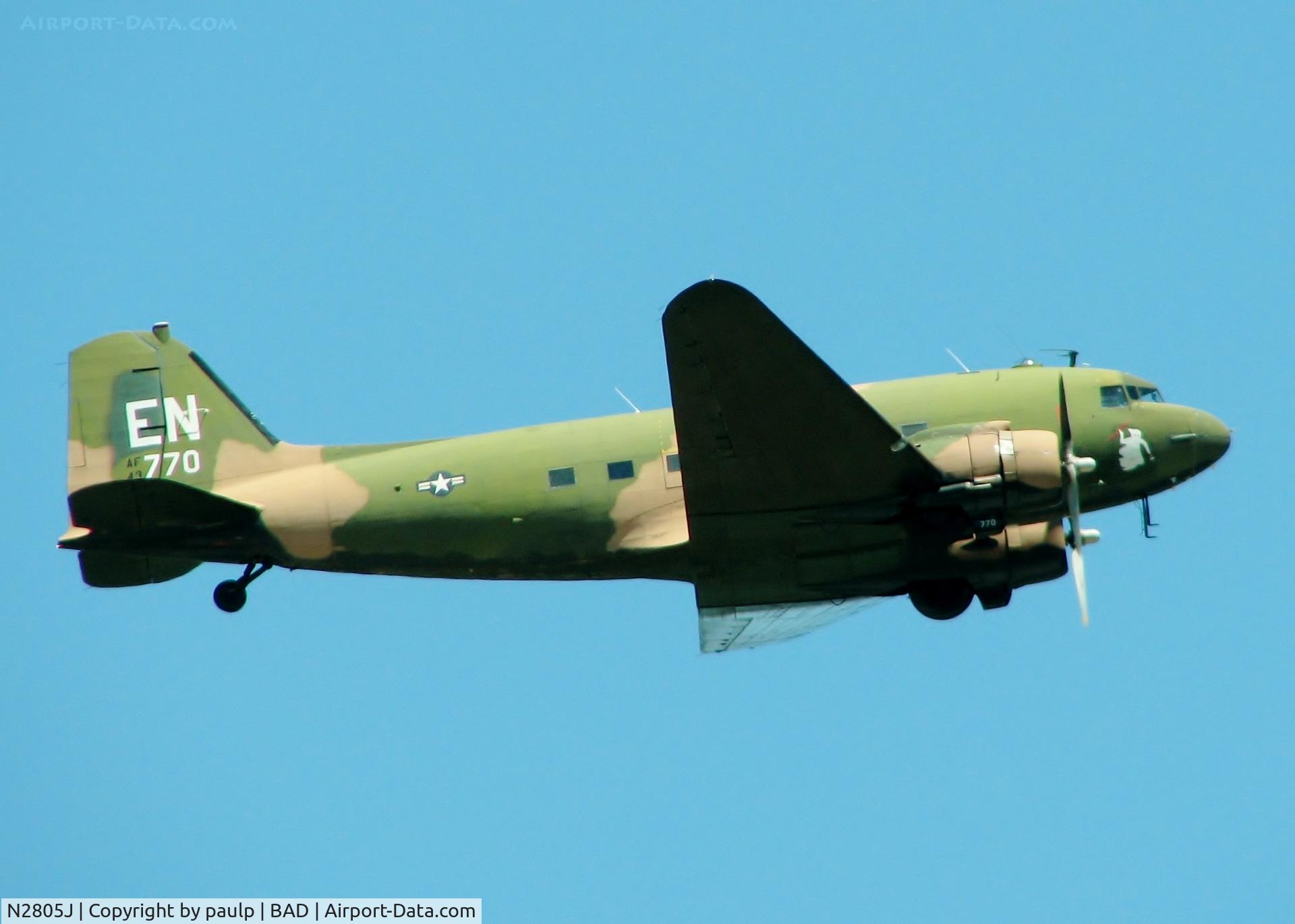 N2805J, 1944 Douglas DC3C-R-1830-90C C/N 20835, Off of Rwy 15 at Barksdale Air Force Base.