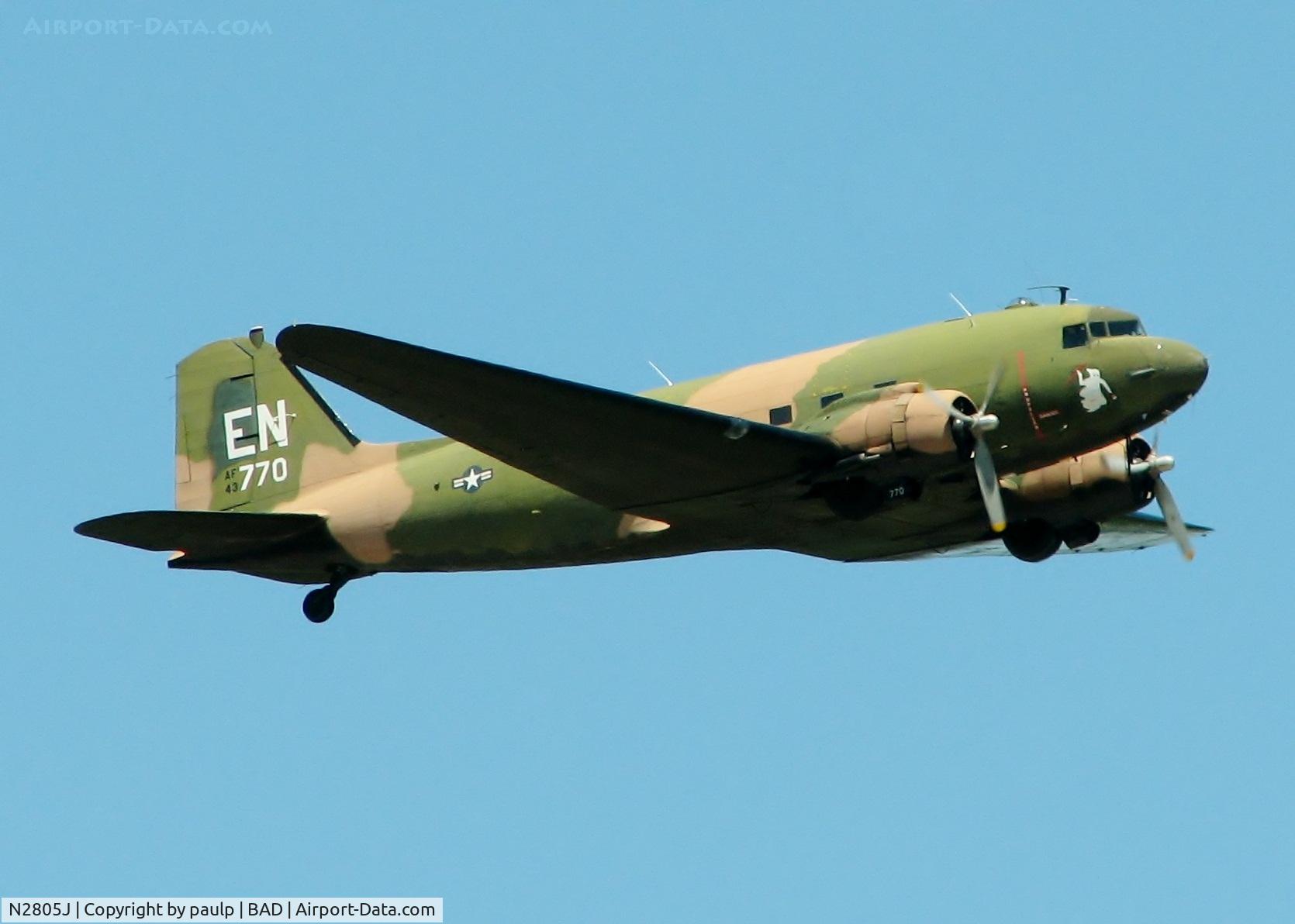 N2805J, 1944 Douglas DC3C-R-1830-90C C/N 20835, Off of Rwy 15 at Barksdale Air Force Base.