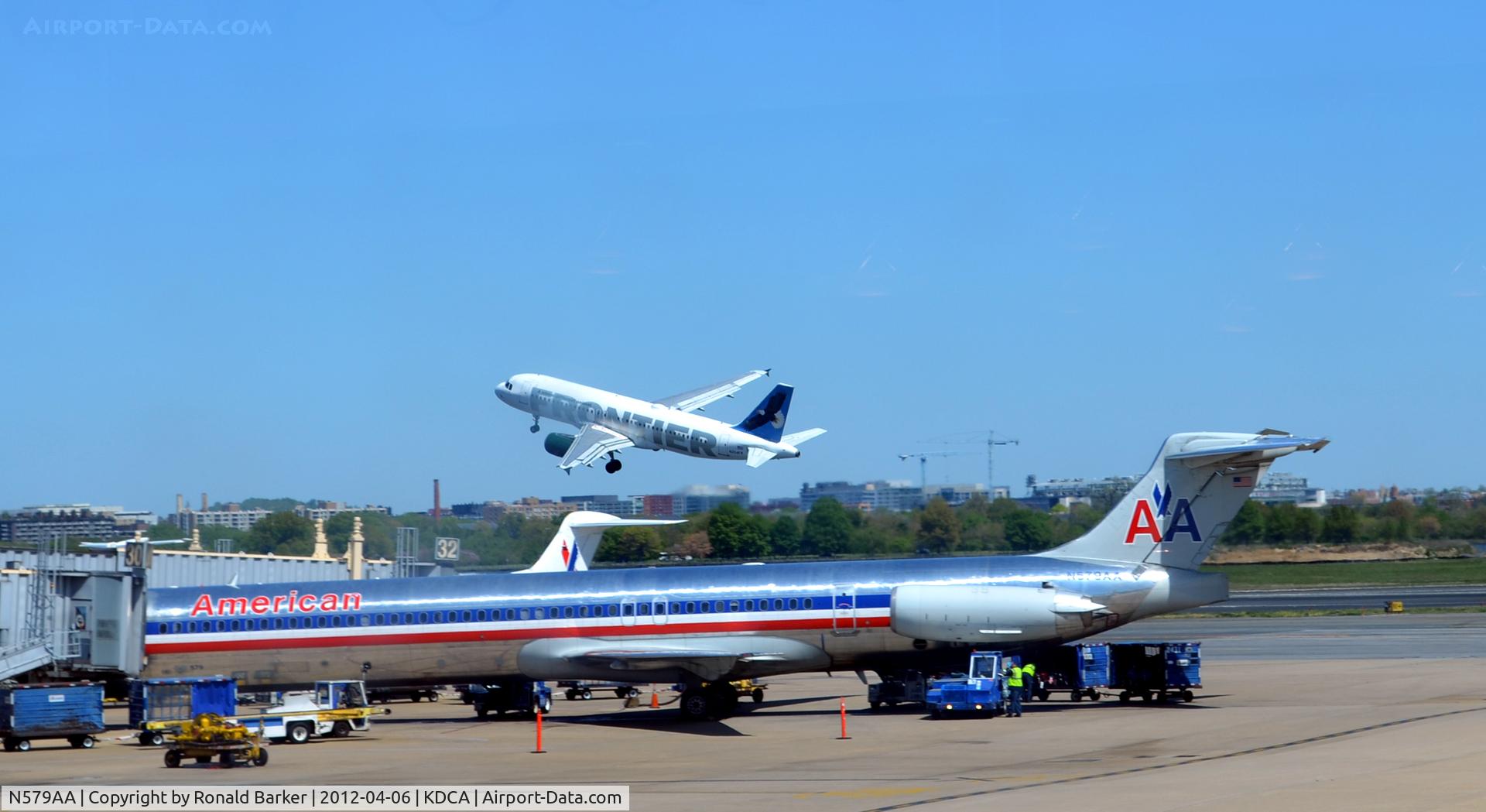 N579AA, 1991 McDonnell Douglas MD-82 (DC-9-82) C/N 53156, DCA with Frontier take off