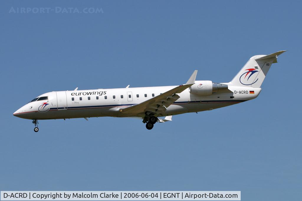 D-ACRD, Canadair CRJ-200ER (CL-600-2B19) C/N 7583, Canadair CL-600-2B19 Regional Jet CRJ-200ER on finals to 07, Newcastle Airport, June 2006.