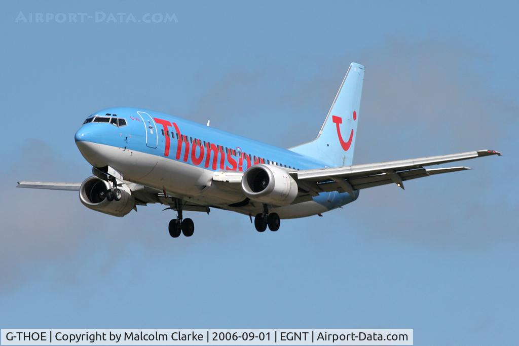 G-THOE, 1995 Boeing 737-3Q8 C/N 26313, Boeing 737-3Q8 on approach to 25 at Newcastle Airport, September 2006.