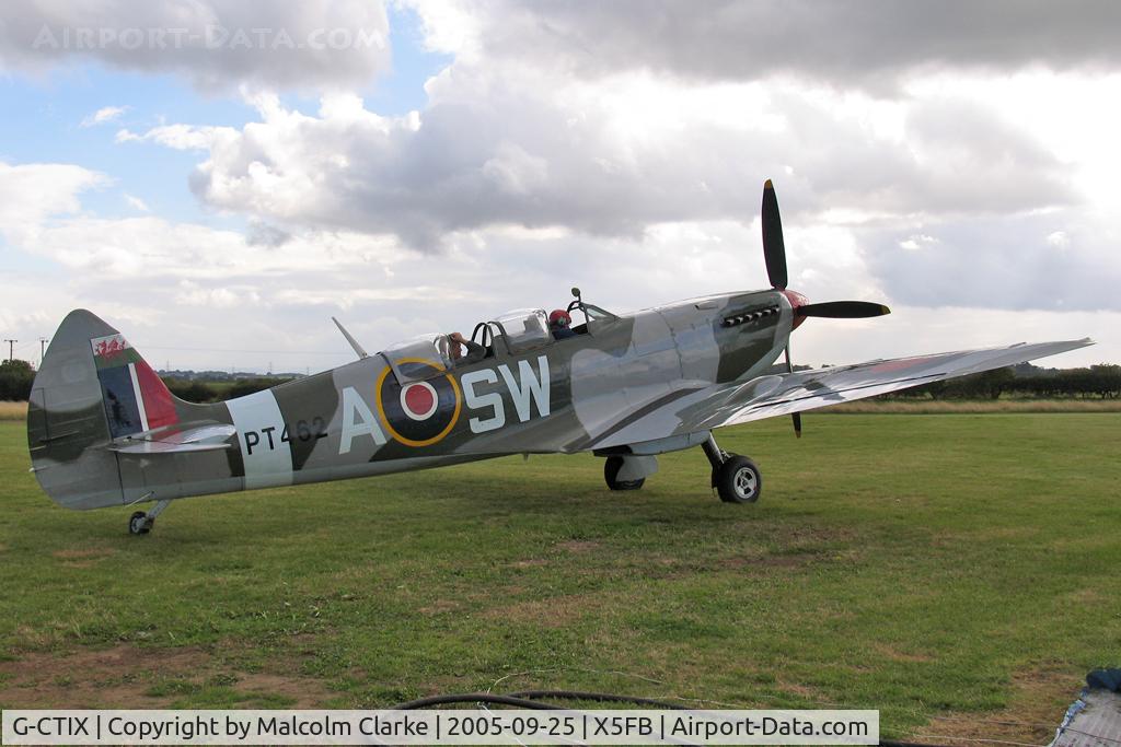 G-CTIX, 1944 Supermarine 509 Spitfire TR.IX (HF.IXe) C/N Not found G-CTIX, Supermarine 509 Spitfire T9 at Fishburn Airfield's VE Day celebrations in 2005.  