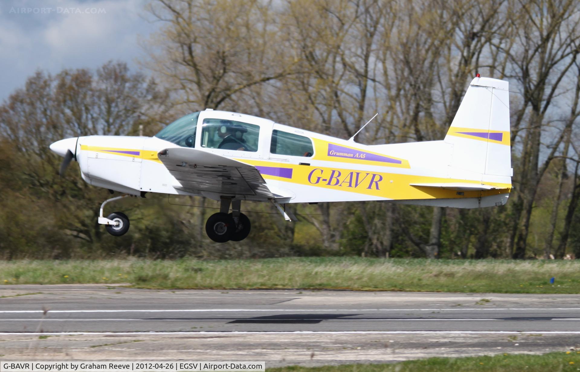 G-BAVR, 1973 Grumman American AA-5 Traveler C/N AA5-0348, Taking off from Old Buckenham.