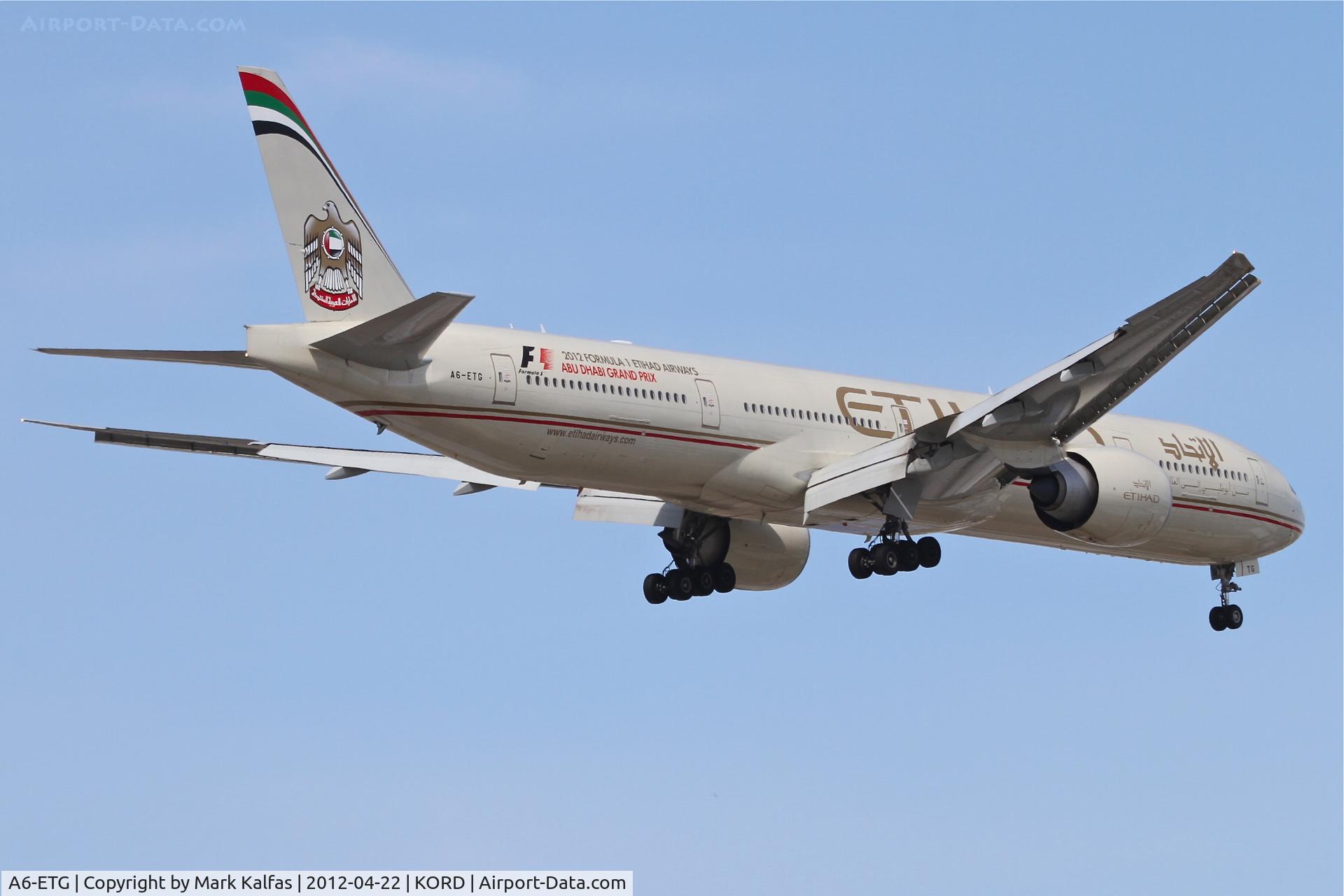A6-ETG, 2011 Boeing 777-3FX/ER C/N 39681, Etihad  Boeing 777-3FX, ETD151 arriving from Abu Dhabi International, RWY 10 approach KORD.