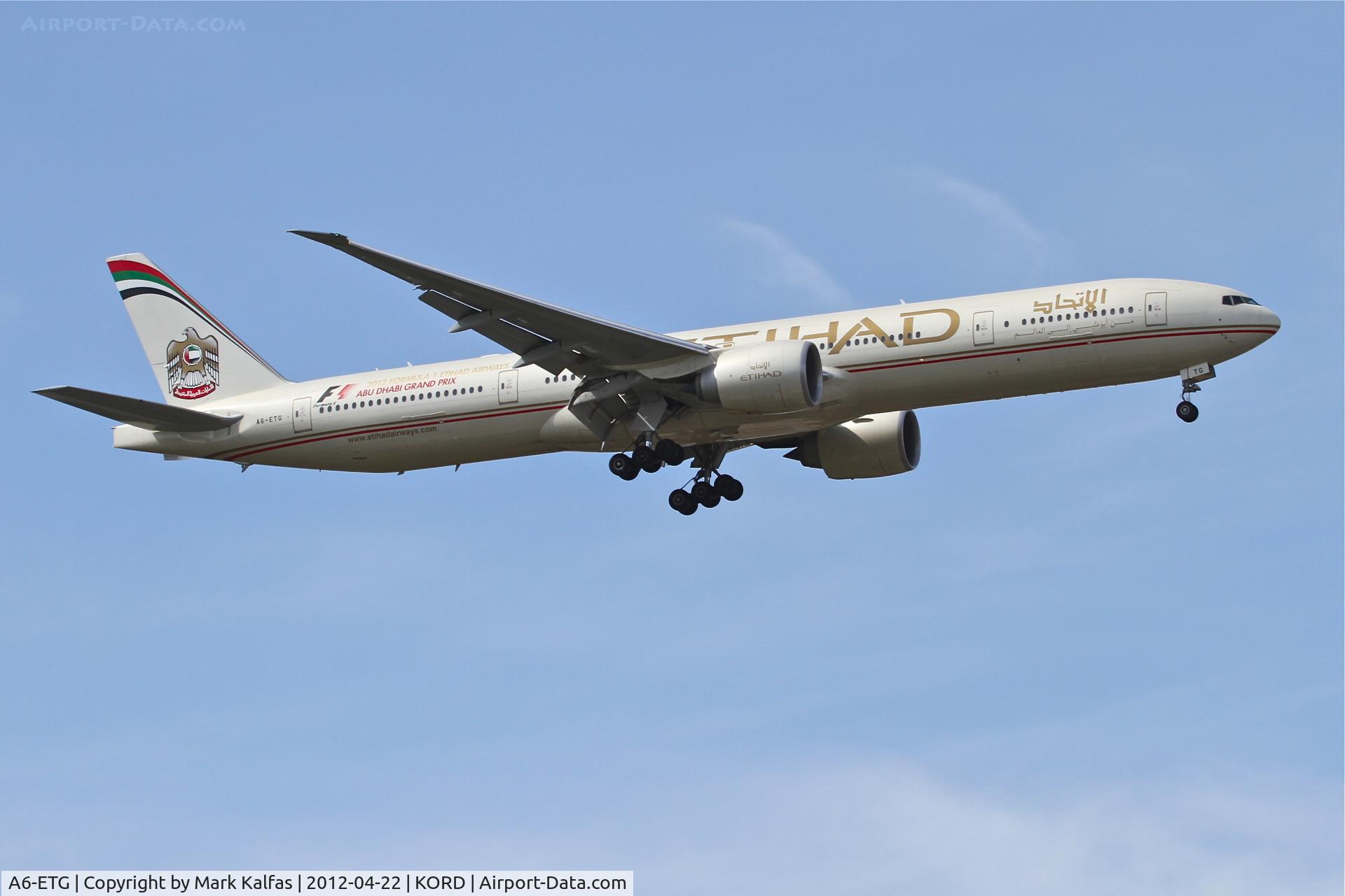 A6-ETG, 2011 Boeing 777-3FX/ER C/N 39681, Etihad  Boeing 777-3FX, ETD151 arriving from Abu Dhabi International, RWY 10 approach KORD.