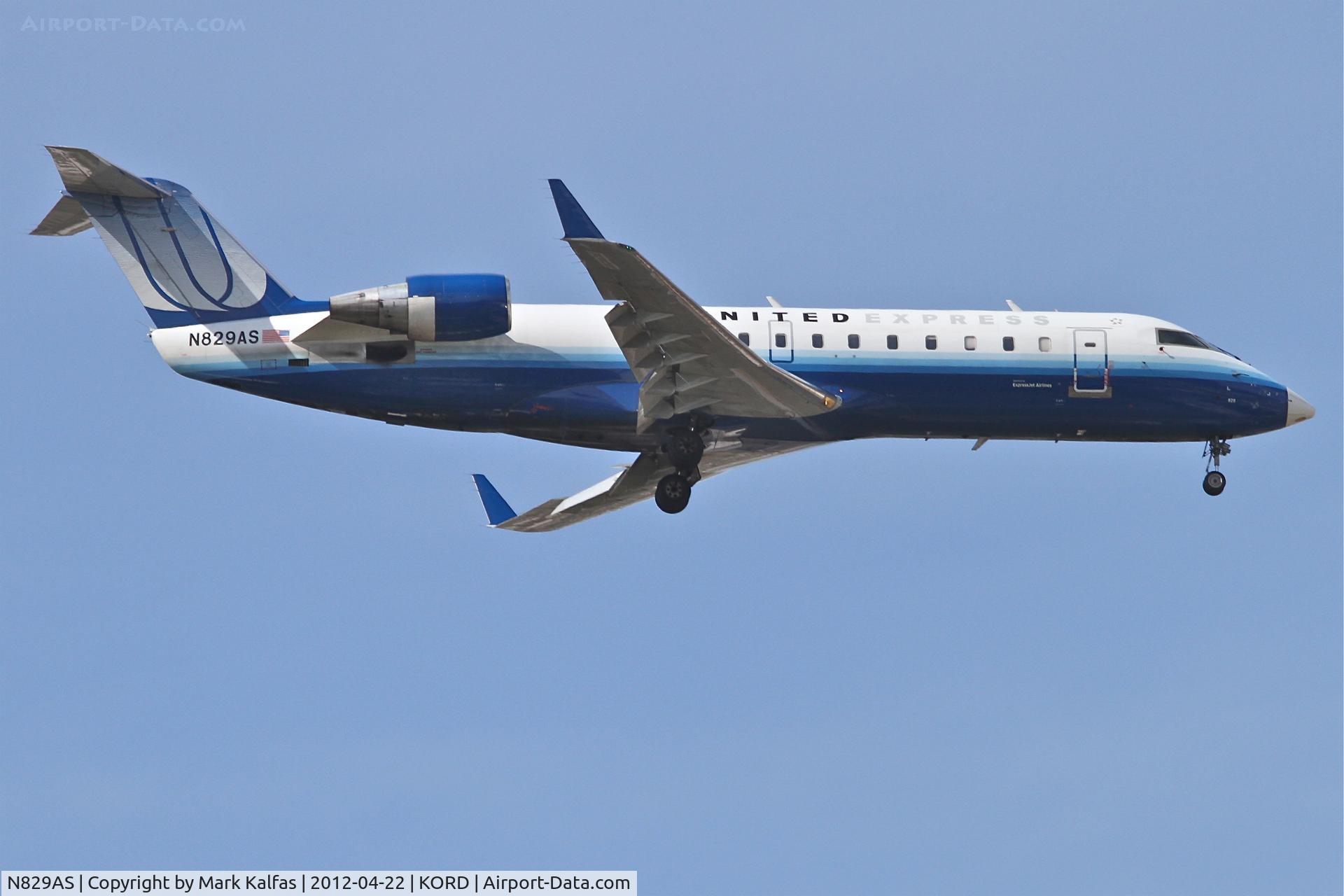 N829AS, 1998 Canadair CRJ-200ER (CL-600-2B19) C/N 7232, ExpressJet Airlines/United Express Canadair CL-600-2B19, ASQ3001 returning from a quick check flight, RWY 10 approach KORD.