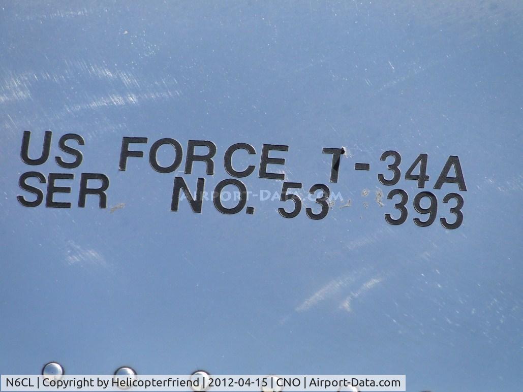 N6CL, 1953 Beech T-34A (A45) Mentor Mentor C/N G-154, Air Force information s/n should read 53-3393