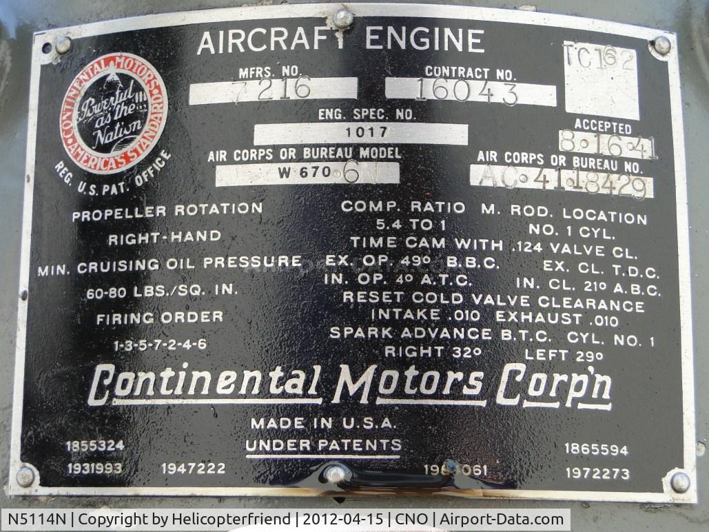 N5114N, 1943 Boeing B75N1 C/N 75-7721, Engine plate: Seven cylinder 4-cycle radial aircraft engine