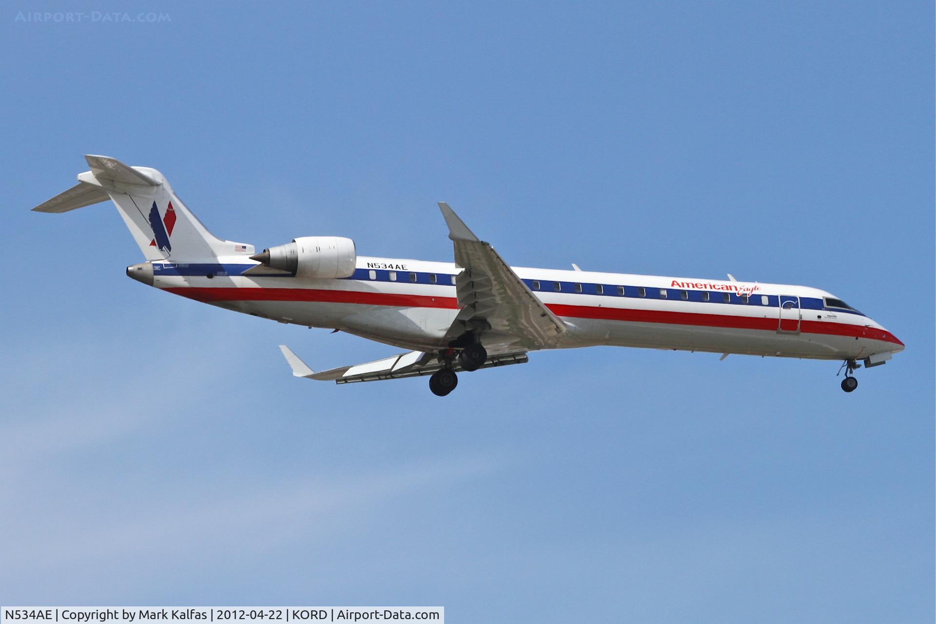 N534AE, 2010 Bombardier CRJ-702 (CL-600-2C10) Regional Jet C/N 10312, American Eagle Bombardier CL-600-2C10, EGF3765 arriving from Denver International/KDEN, RWY 10 approach KORD.