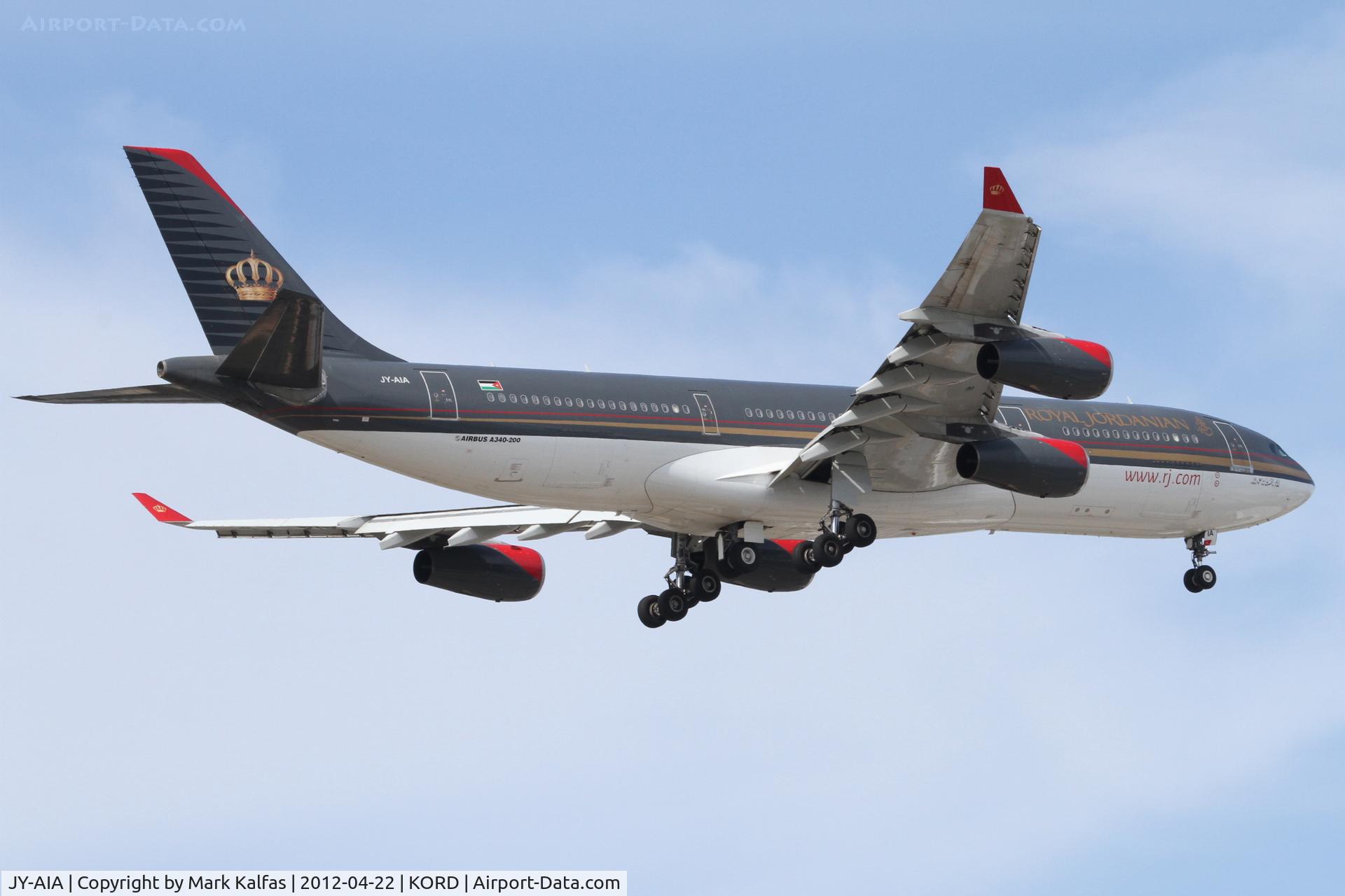 JY-AIA, 1993 Airbus A340-211 C/N 038, Royal Jordanian Airbus A340-211, RJA263 arriving from Queen Alia International/OJAI, RWY 10 approach KORD.