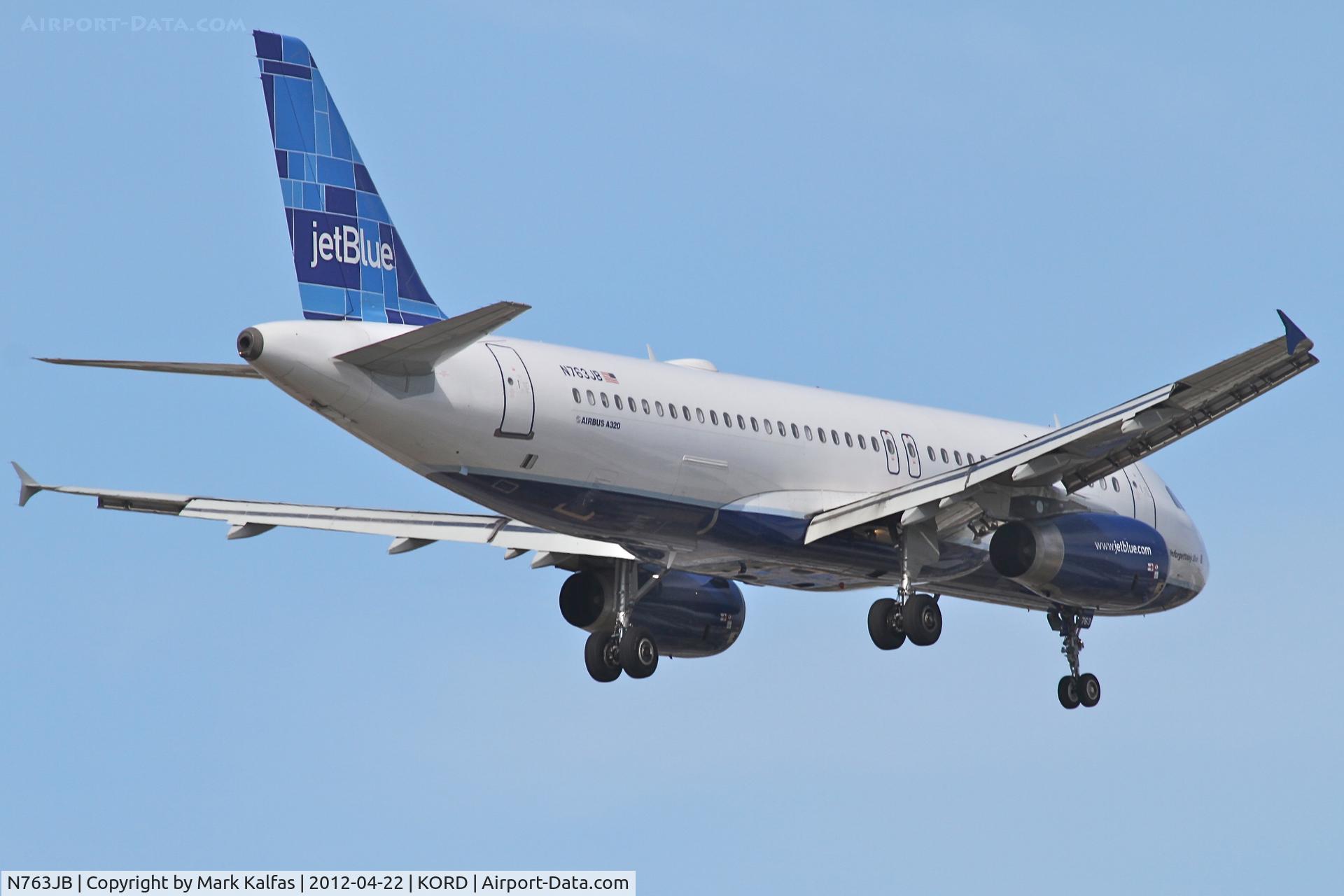 N763JB, 2008 Airbus A320-232 C/N 3707, JetBlue Airbus A320-232, JBU934 arriving from Long Beach Daugherty Field/KLGB, RWY10 approach KORD.