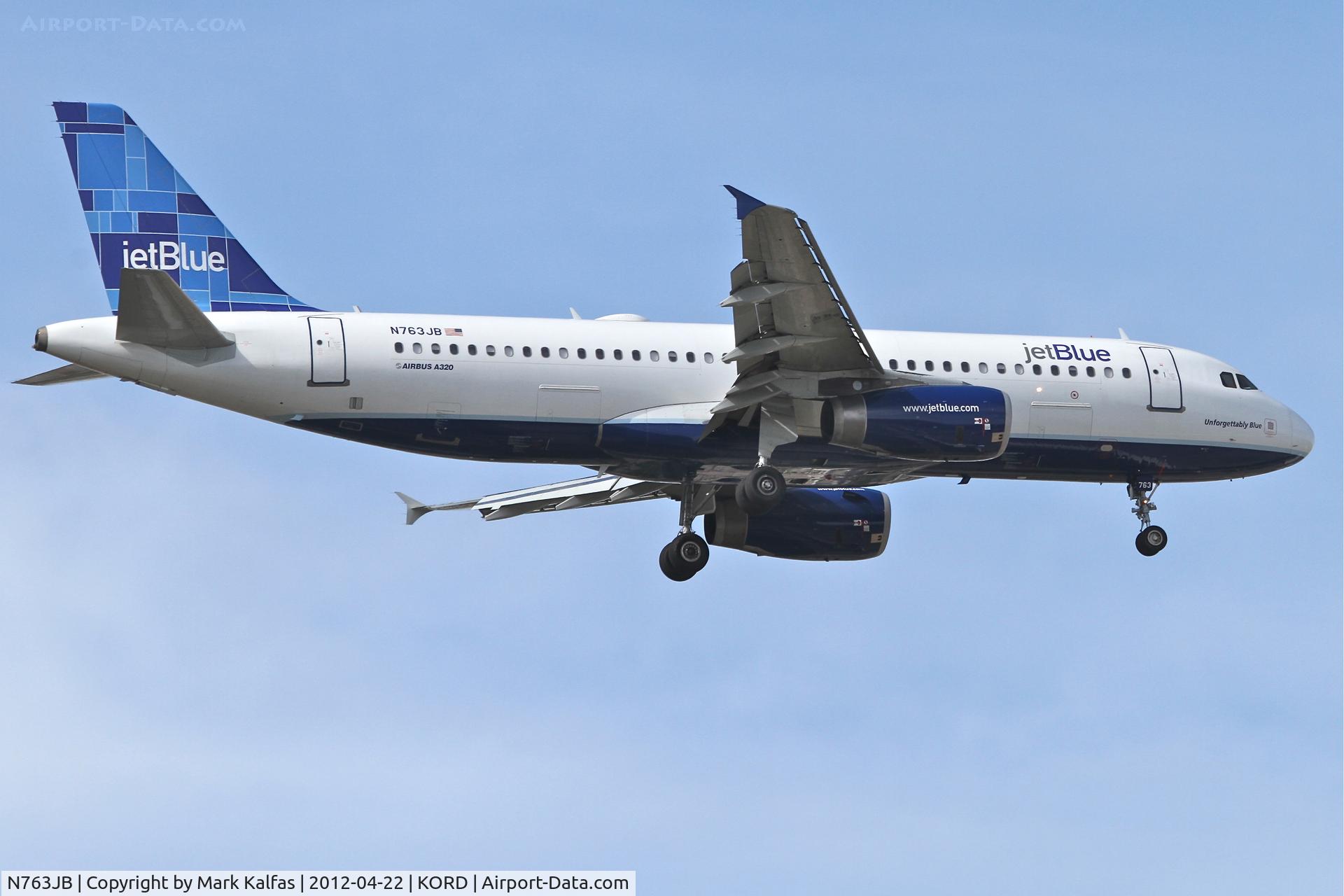 N763JB, 2008 Airbus A320-232 C/N 3707, JetBlue Airbus A320-232, JBU934 arriving from Long Beach Daugherty Field/KLGB, RWY10 approach KORD.