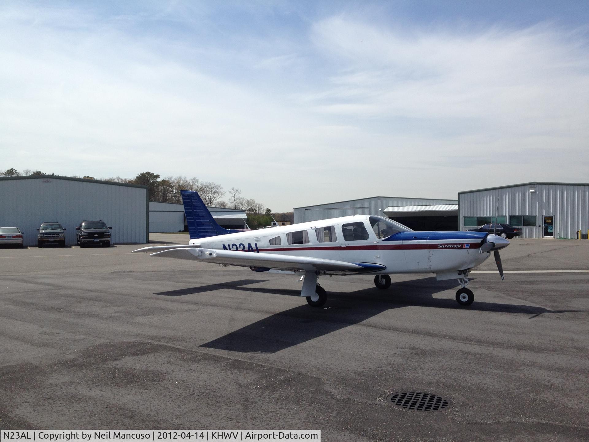N23AL, 1982 Piper PA-32R-301 C/N 32R-8213008, Sitting on the ramp for a fuel stop at Brookhaven, KHWV