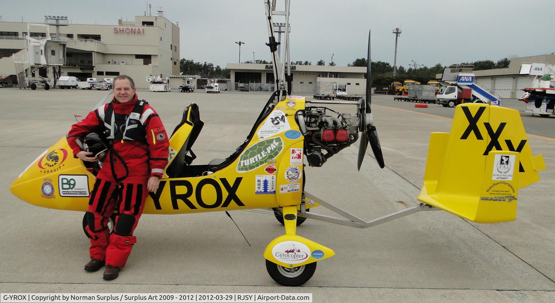 G-YROX, 2006 Rotorsport Uk MT-03 C/N RSUK/MT-03/005, Between March 2010 and July 2011, G-YROX has set 9 FAI world records. The aircraft remains the furthest flown autogyro in history having flown from Northern Ireland to Japan so far in aN ongoing bid to become the first Autogyro to circumnavigate the world