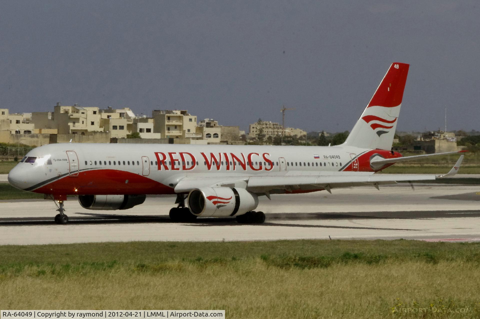 RA-64049, 2009 Tupolev Tu-204-100 C/N 145074-64049, Tu204 RA-64049 of RedWings Airlines landing on Runway31 in Malta on 21April 2012.