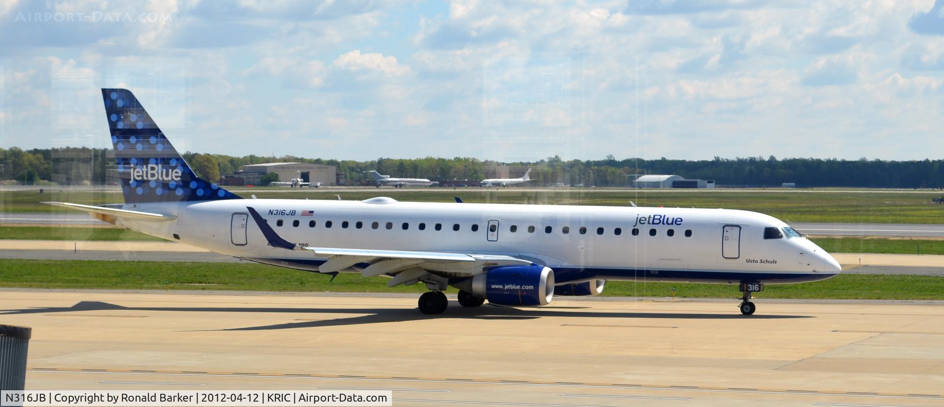 N316JB, Embraer ERJ-190-100 IGW 190AR C/N 19000292, RIC, VA