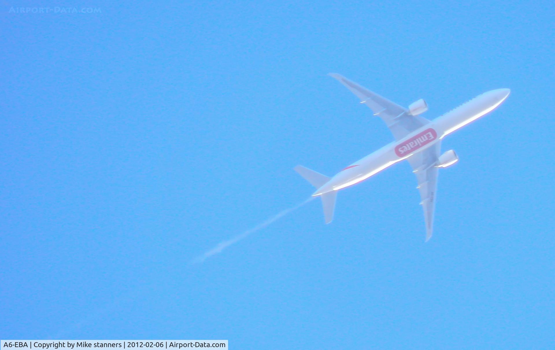 A6-EBA, 2005 Boeing 777-31H/ER C/N 32706, Emirates B777-300 Flying ott my garden Heading for Glasgow at 16 000ft On flight UAE27