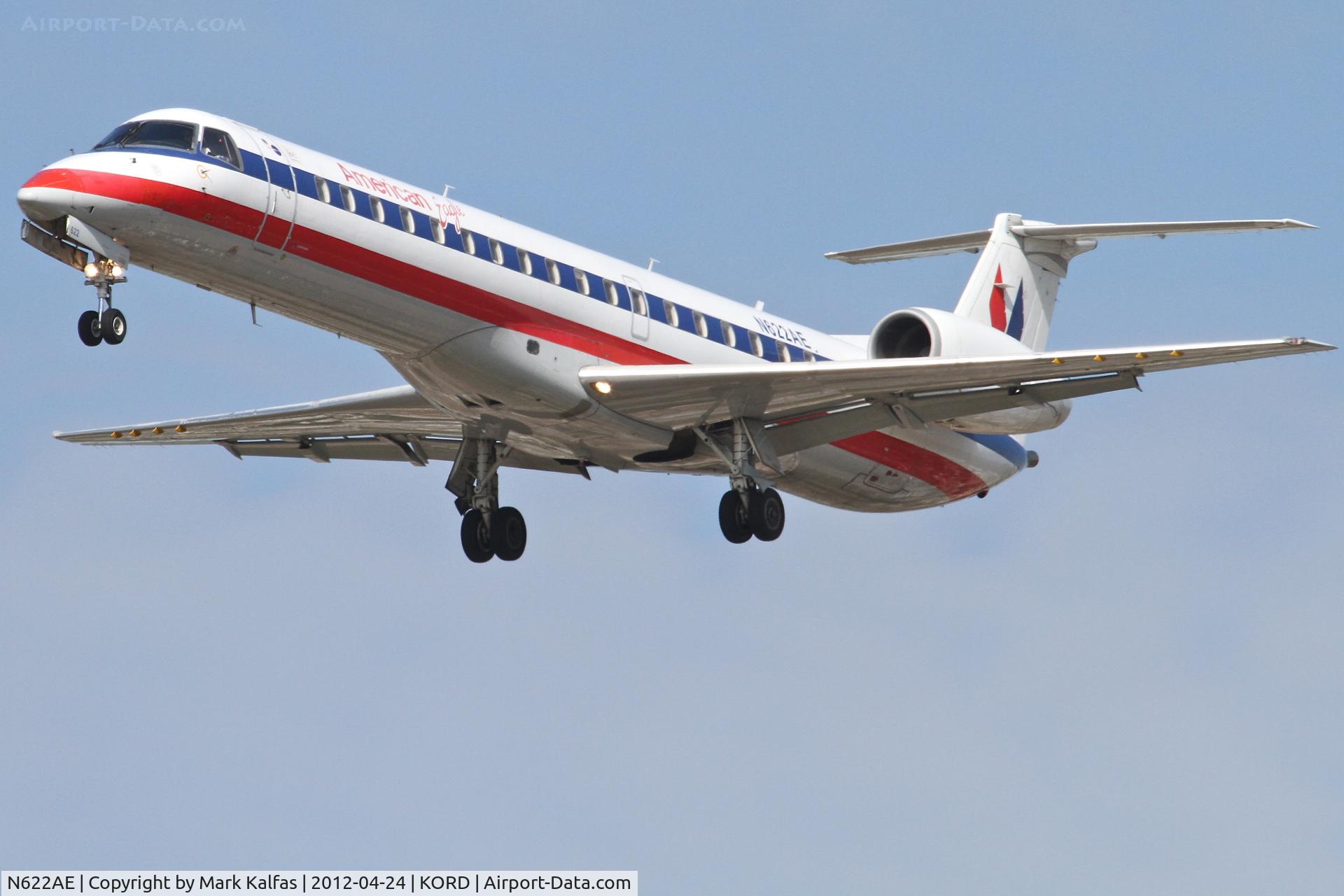 N622AE, 1999 Embraer ERJ-145LR (EMB-145LR) C/N 145108, American Eagle Embraer EMB-145LR, EGF622 arriving from KOMA, RWY 28 approach KORD.