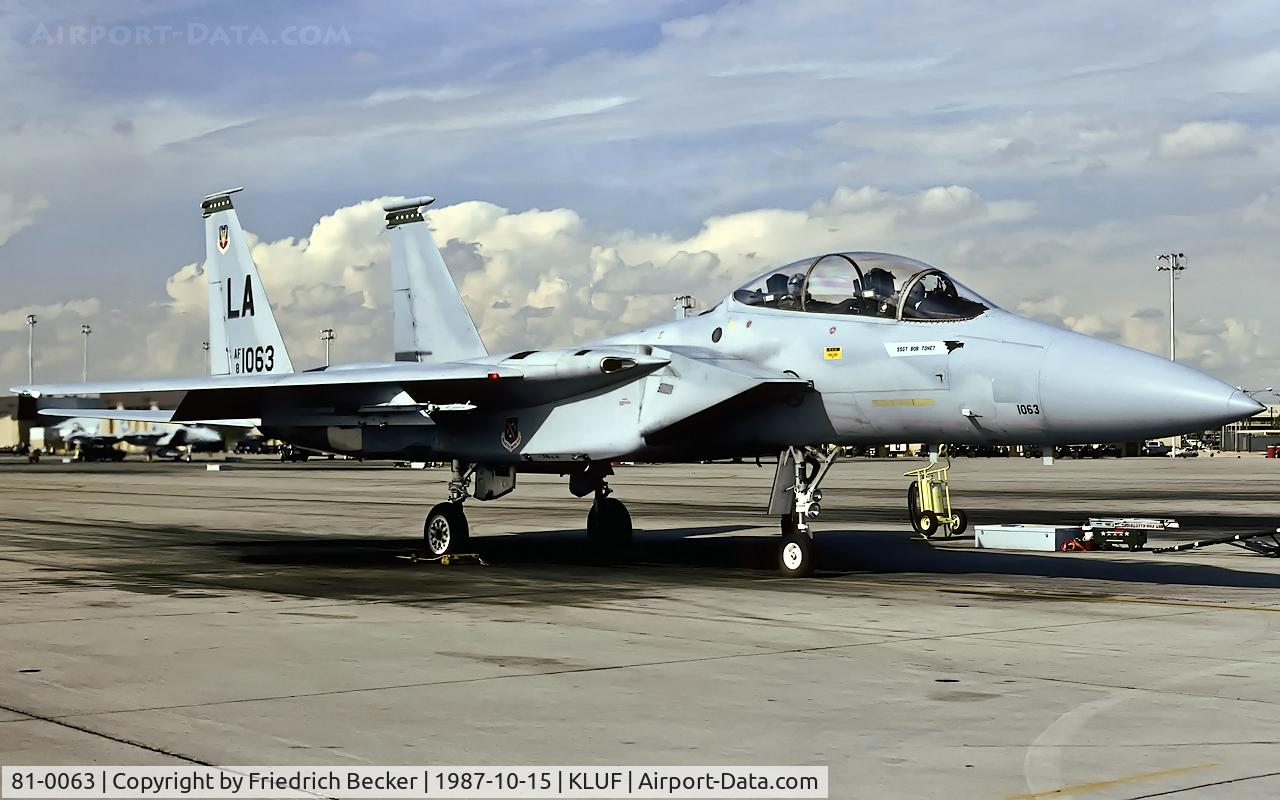 81-0063, 1981 McDonnell Douglas F-15D Eagle C/N 0963/D036, flightline at Luke AFB