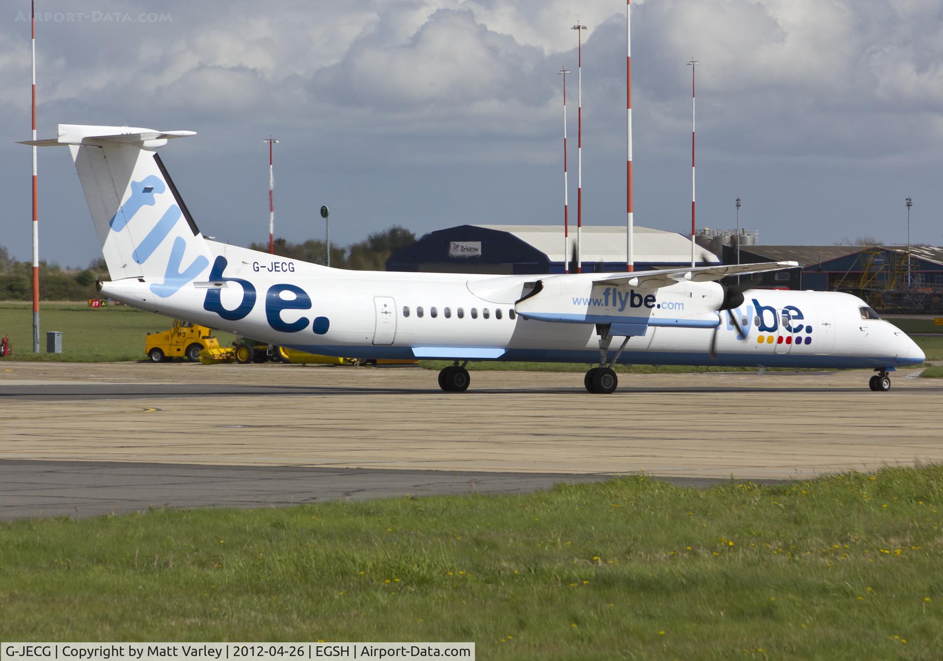 G-JECG, 2004 De Havilland Canada DHC-8-402Q Dash 8 C/N 4098, Taxiing to the terminal at EGSH.