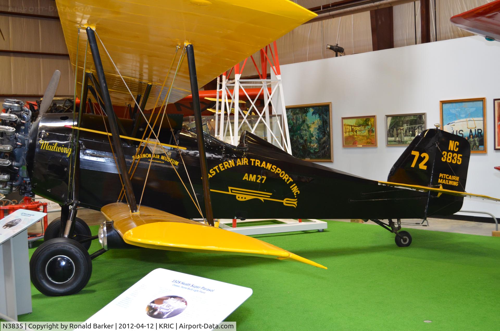 N3835, 1927 Pitcairn PA-5 Mailwing C/N 9, VA Aviation Museum