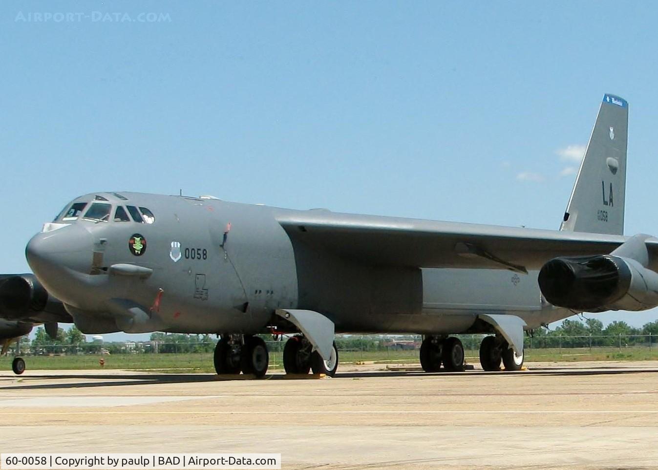 60-0058, 1960 Boeing B-52H-160-BW Stratofortress C/N 464423, At Barksdale Air Force Base.