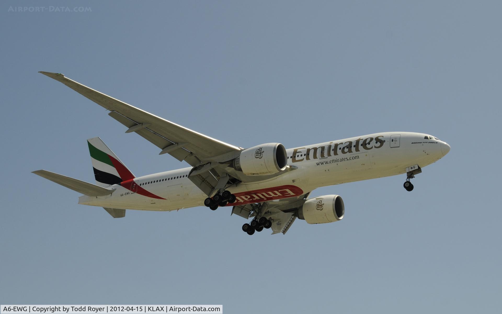 A6-EWG, 2008 Boeing 777-21H/LR C/N 35578, Arriving at LAX on 24R