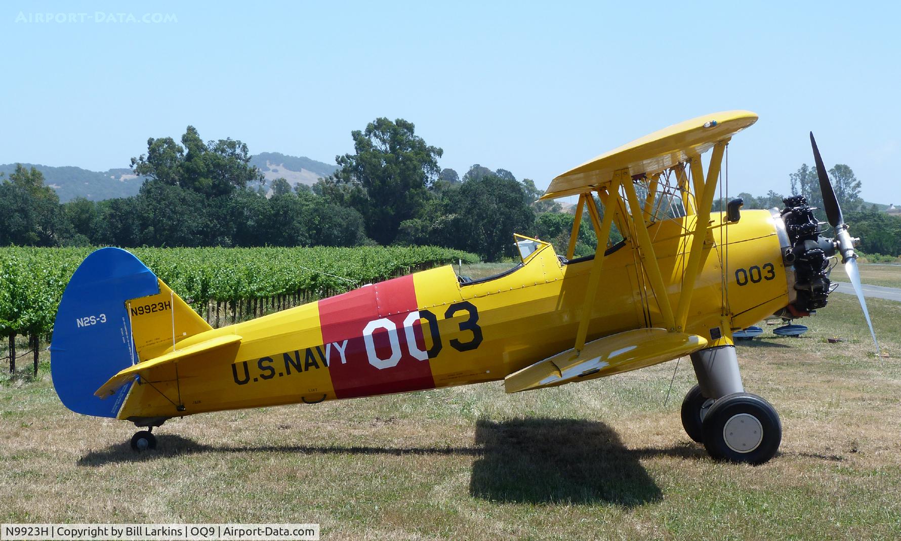 N9923H, 1943 Boeing A75N1(PT17) C/N 75-7477, Parked near the vineyard.