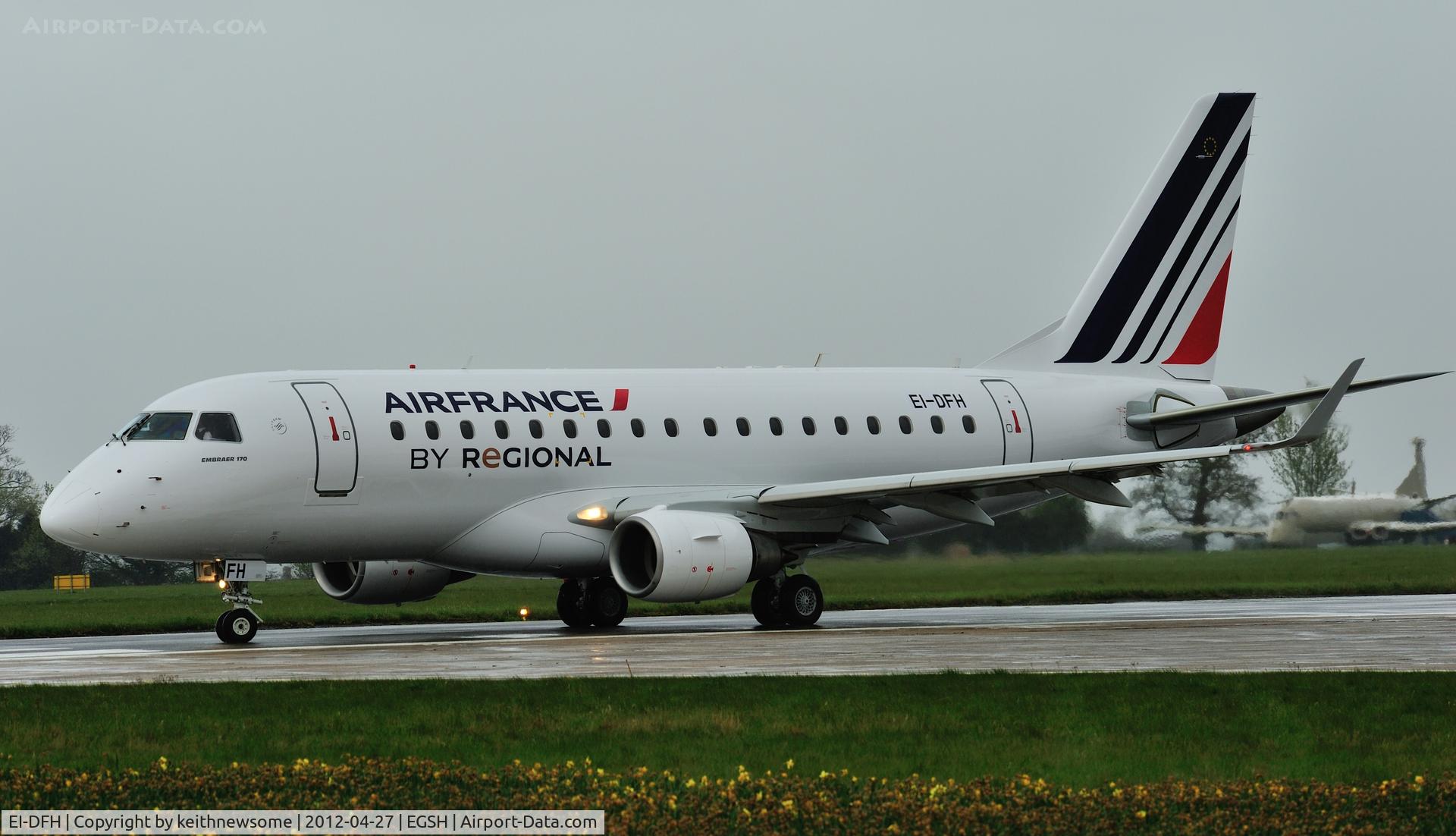 EI-DFH, 2004 Embraer 170LR (ERJ-170-100LR) C/N 17000009, Leaving Norwich following respray from Alitalia into AirFrance Regional colour scheme ....