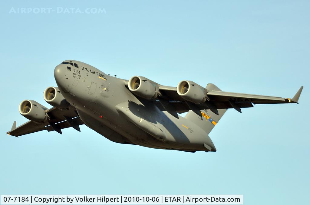 07-7184, 2007 Boeing C-17A Globemaster III C/N 50202/F201/P184, departing Ramstein