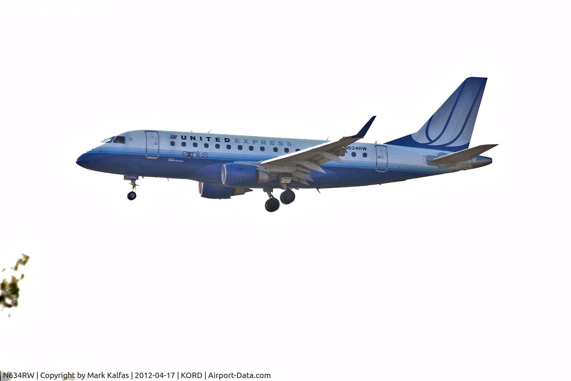 N634RW, 2004 Embraer 170SE (ERJ-170-100SE) C/N 17000055, Shuttle America/United Express Embraer ERJ 170-100 SE, TCF3479 arriving from KBUF, RWY 22L approach KORD.