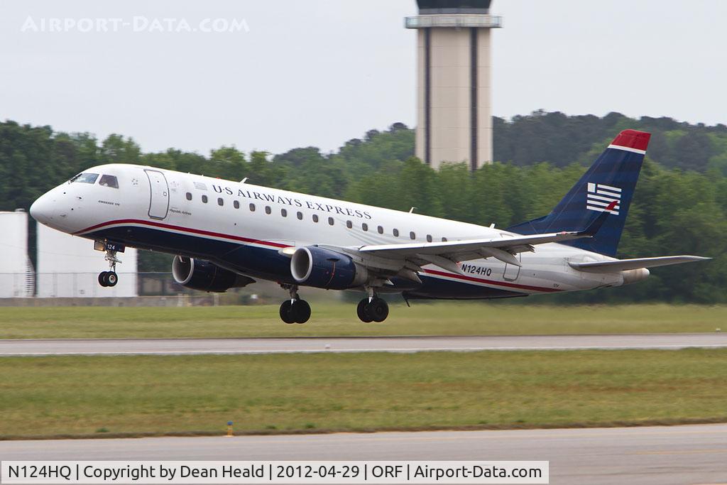N124HQ, 2007 Embraer 175LR (ERJ-170-200LR) C/N 17000200, US Airways Express N124HQ (FLT RPA3255) departing RWY 5 en route to Charlotte/Douglas International Airport (KCLT).