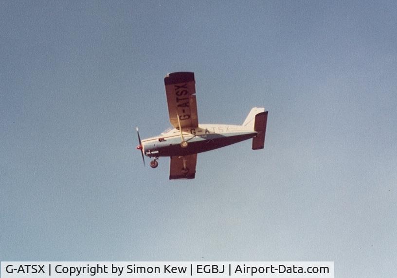 G-ATSX, 1966 Bolkow Bo-208C Junior C/N 608, Bolkow 208c G-ATSX approaching to land on runway 27 at Staverton, Gloucestershire, UK, some time in summer 1981
