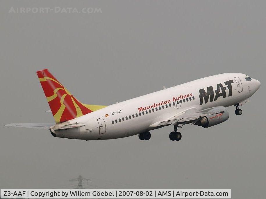 Z3-AAF, 1988 Boeing 737-3B7 C/N 23858, Take off from runway L36 of Amsterdam Airport