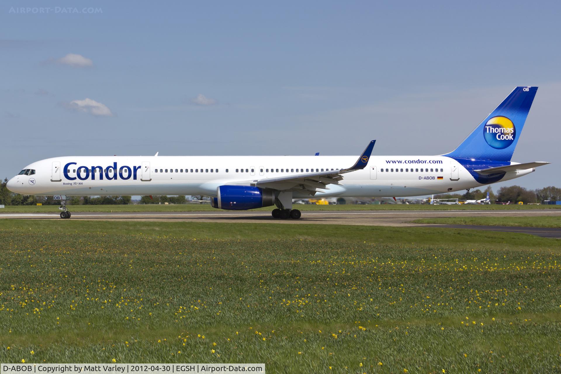 D-ABOB, 1998 Boeing 757-330 C/N 29017, Departing EGSH after spray by Air Livery.