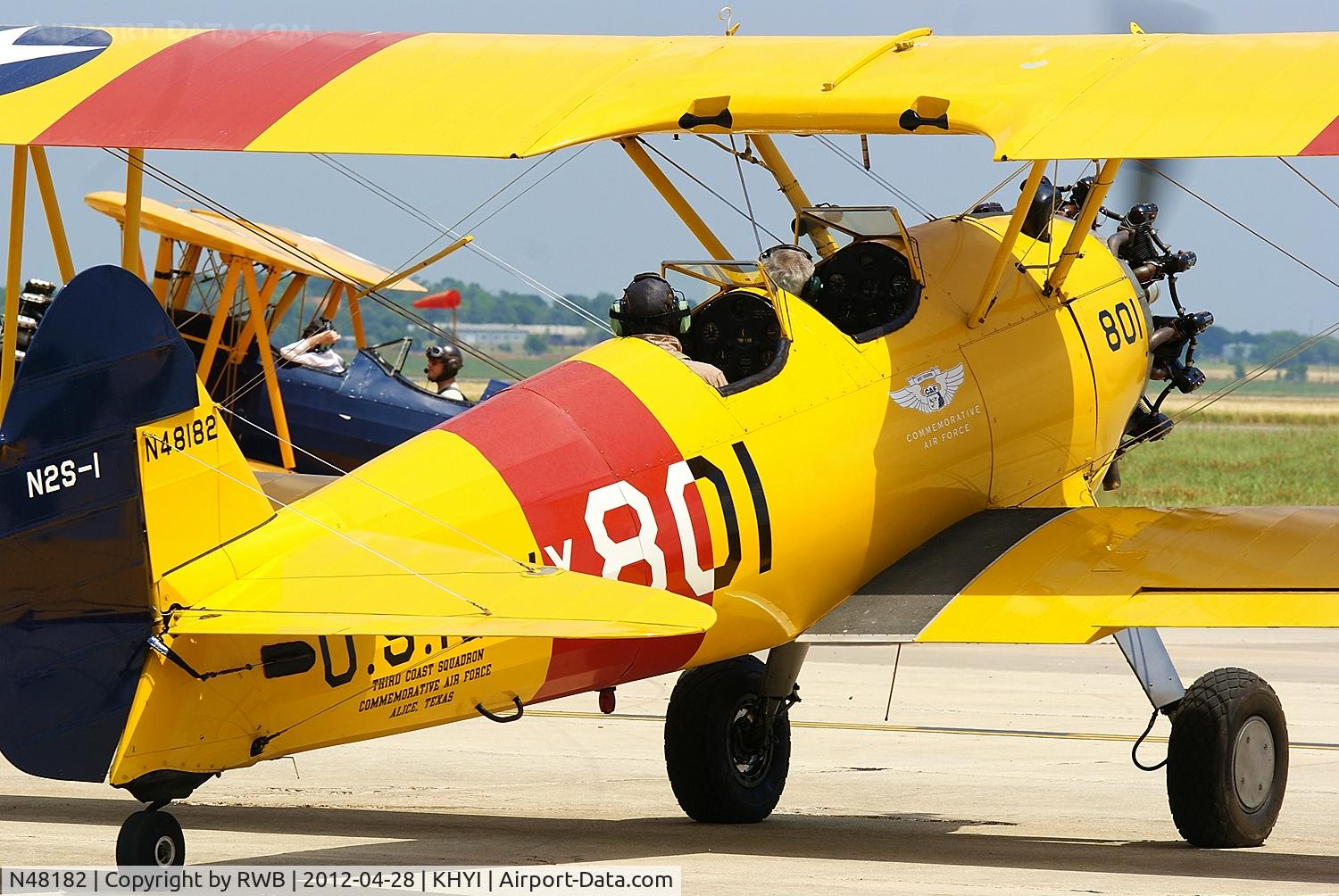 N48182, 1940 Boeing A75N1(PT17) C/N 75-967, Taxiing out for a flight. 2012 Biplane fly-in, San Marcos, Texas