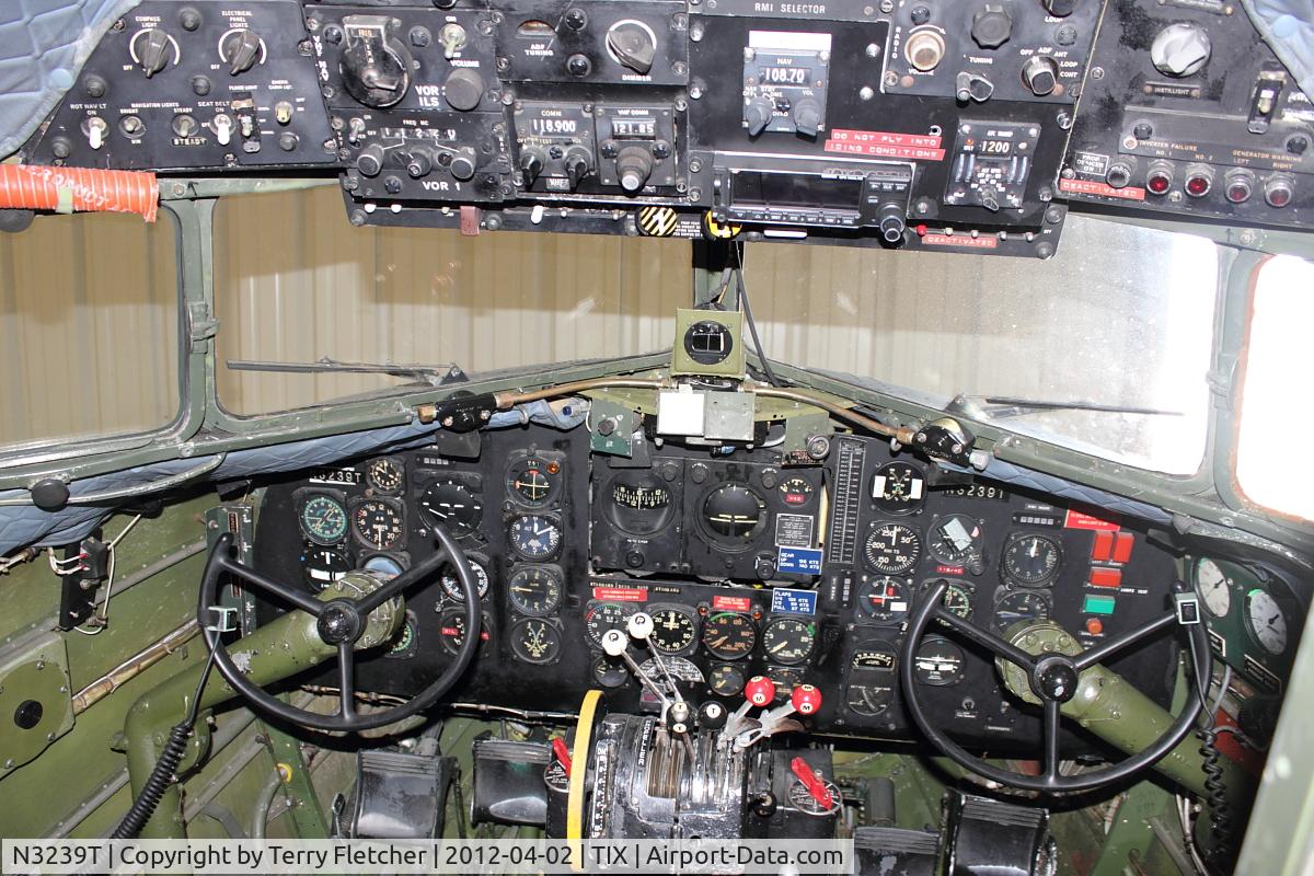 N3239T, 1943 Douglas DC3C-S1C3G (C-47A-65-DL) C/N 19054, Flightdeck on Douglas DC3C Tico Belle - At Valiant Air Command Air Museum, Space Coast Regional  Airport (North East Side), Titusville, Florida