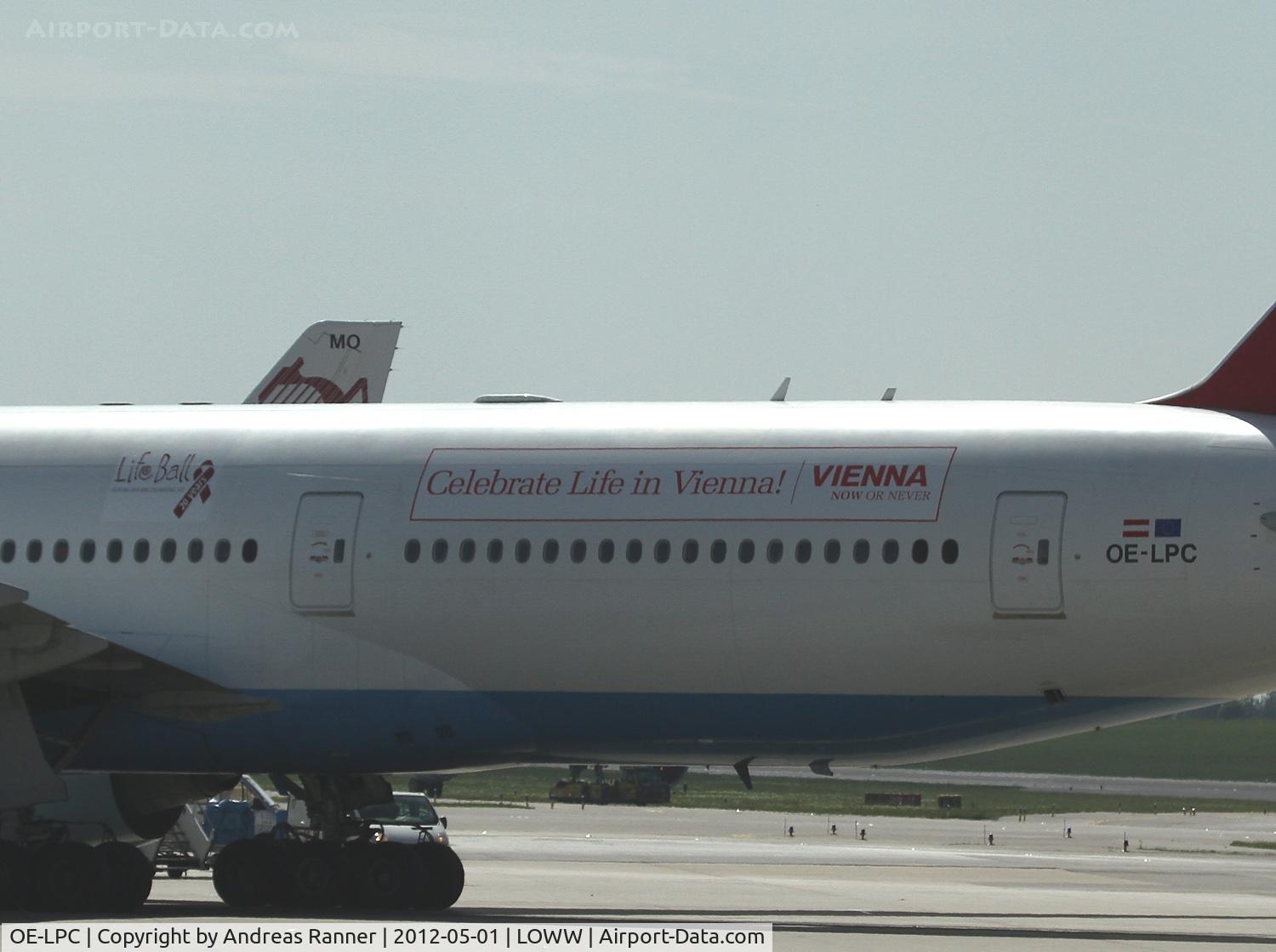 OE-LPC, 2002 Boeing 777-2Z9/ER C/N 29313, Austrian Airlines Boeing 777 with Life Ball Sticker.