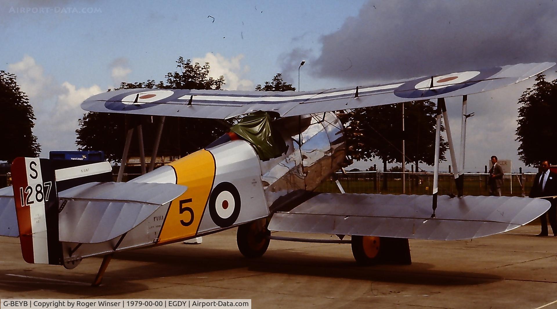 G-BEYB, 1979 Fairey Flycatcher (Westward Airways Ltd replica) C/N WA3, Representing Flycatcher S1287 of 405 Flight FAA. Photo believed to have been taken at the 1978 RNAS Yeovilton Naval Air Day!
