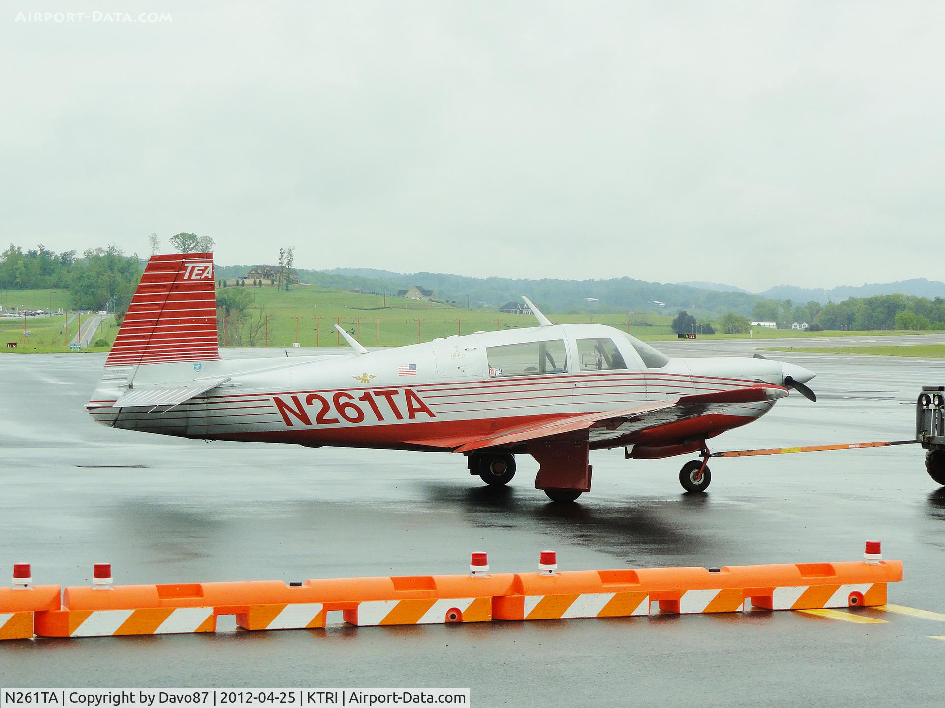N261TA, 1980 Mooney M20K C/N 25-0340, Being pulled from the hanger at Tri-Cities Airport on April 25, 2012.