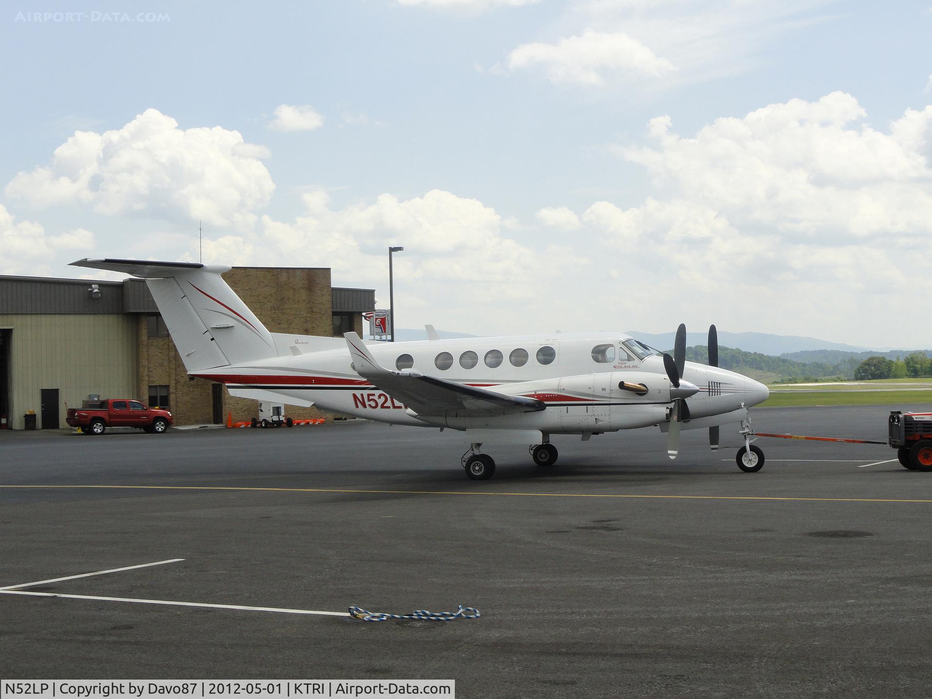 N52LP, 1984 Beech 300 C/N FA-8, Being pulled from a hanger to be refueled at Tri-Cities Airport on May 1, 2012.