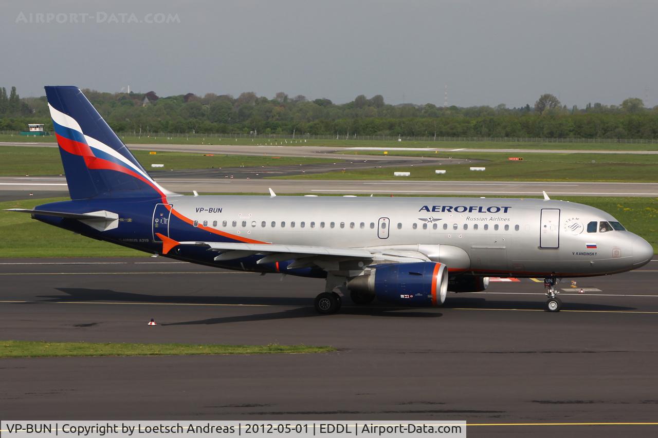 VP-BUN, 2007 Airbus A319-111 C/N 3298, AFL2331 Dusseldorf to Moscow, Sheremetyevo (SVO)