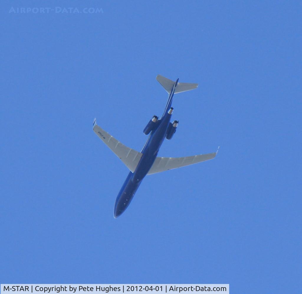 M-STAR, 1981 Boeing 727-2X8 C/N 22687, M-STAR Boeing 727 overhead Silchester inbound Lasham on a beautiful spring Sunday morning